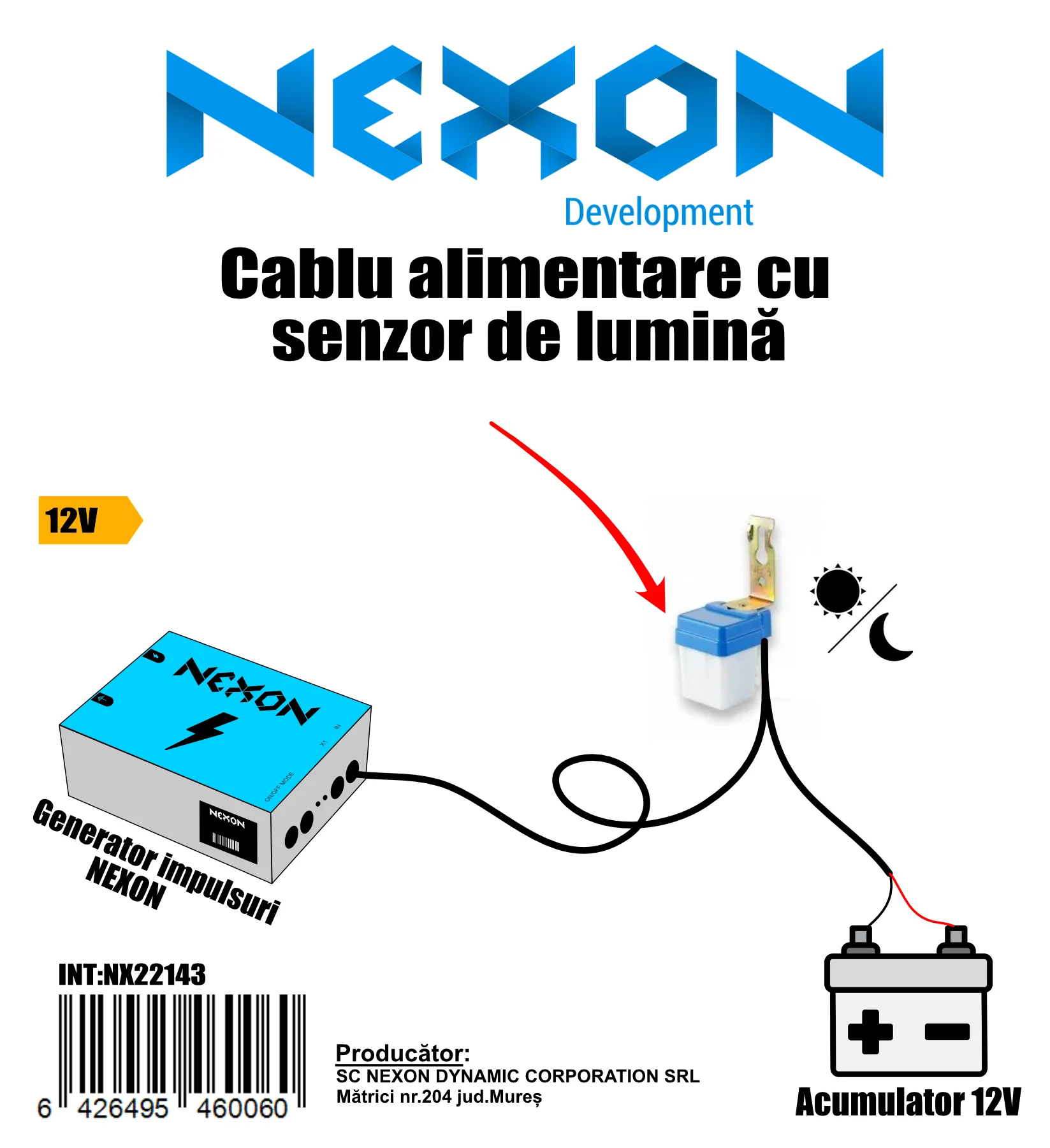 Tápkábel fényérzékelővel NEXON villanypásztorhoz
