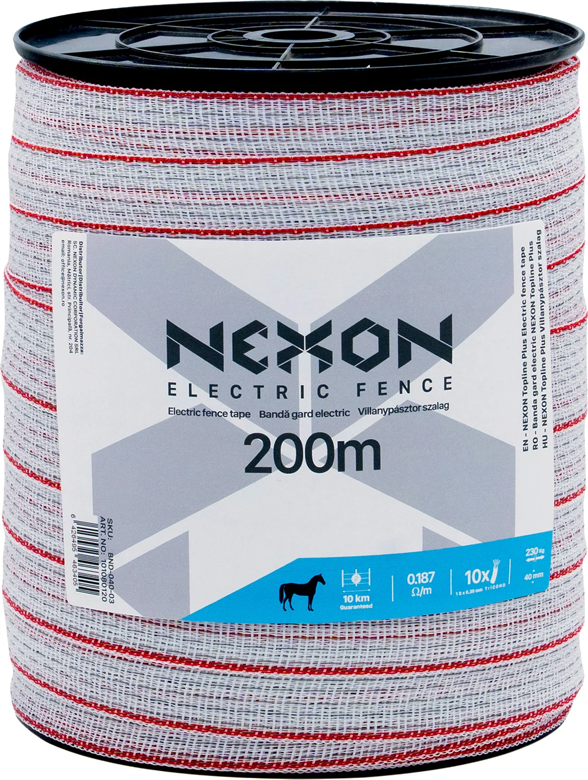 NEXON Topline Plus villanypásztor szalag 200 m, 40 mm, 10 fémszál, 230 kg