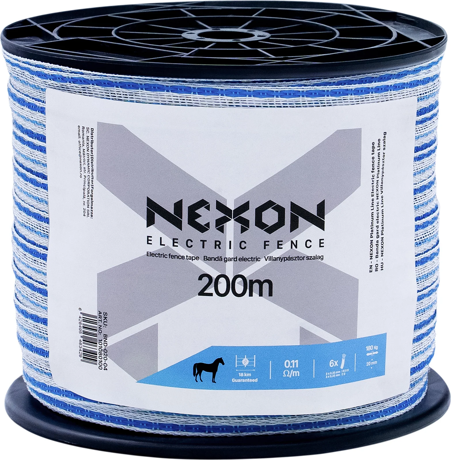 NEXON Platinum Line villanypásztor szalag 200 m, 20 mm, 0.11 ohm, 6 fémszál, 180 kg