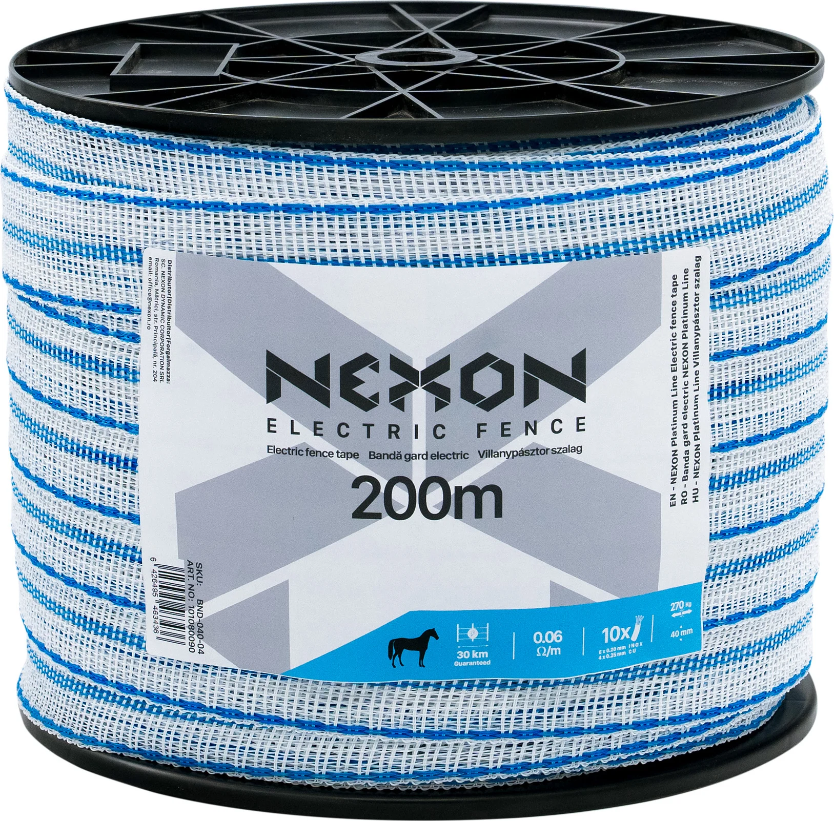NEXON Platinum Line villanypásztor szalag 200 m, 40 mm, 0.06 ohm, 12 fémszál, 270 kg