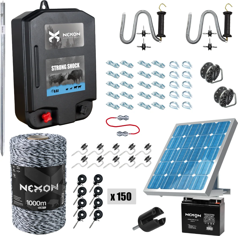 Villanypásztor csomag NEXON StrongShock 6.6J, Napelemes, Zsinór 1000m, 120kg