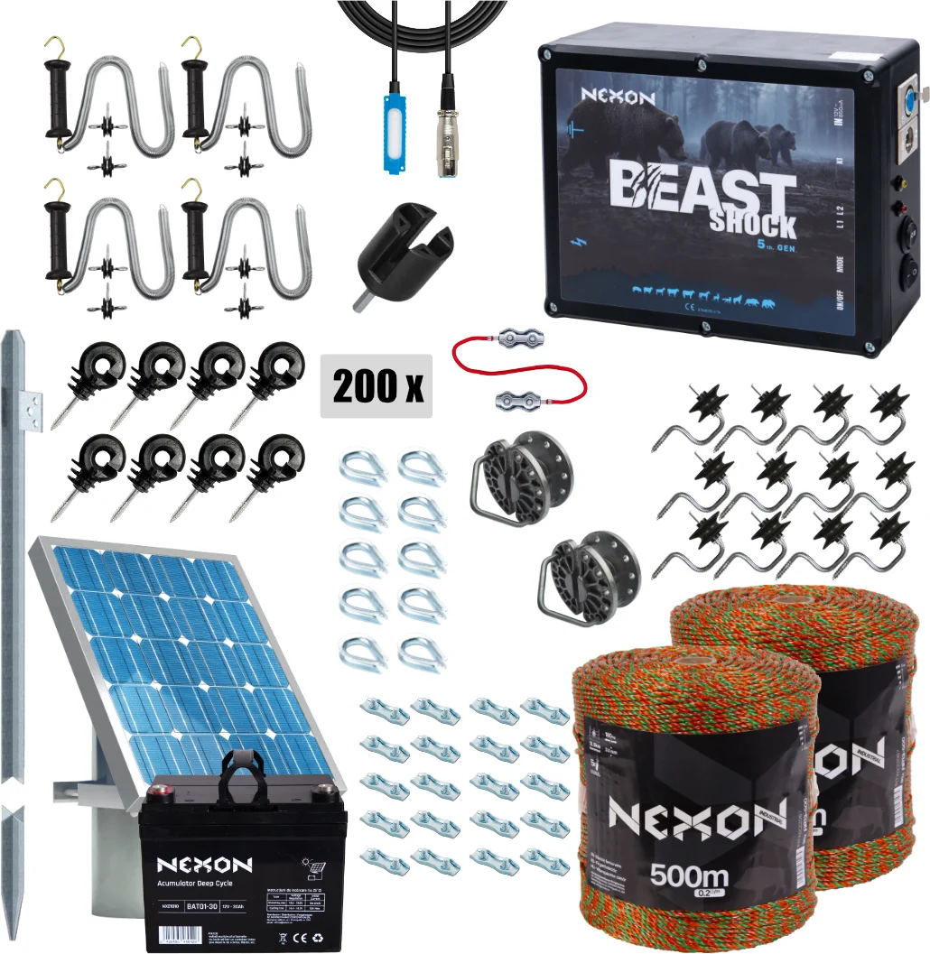 Villanypásztor csomag NEXON BeastShock 8.5J, Napelemes, Zsinór 1000m, 180kg