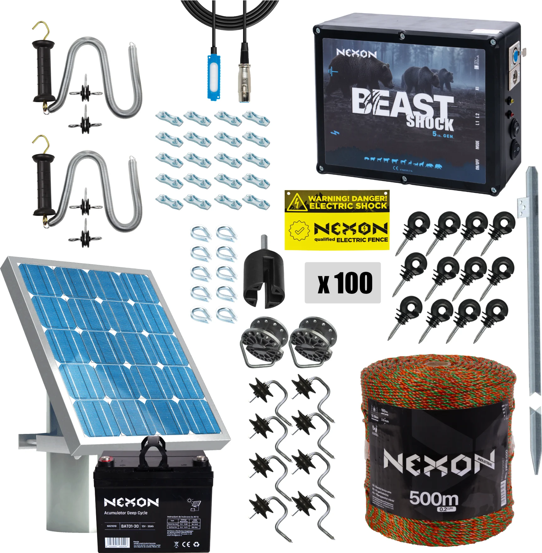 Villanypásztor csomag NEXON BeastShock 8.5J, Napelemes, Zsinór 500m, 180kg