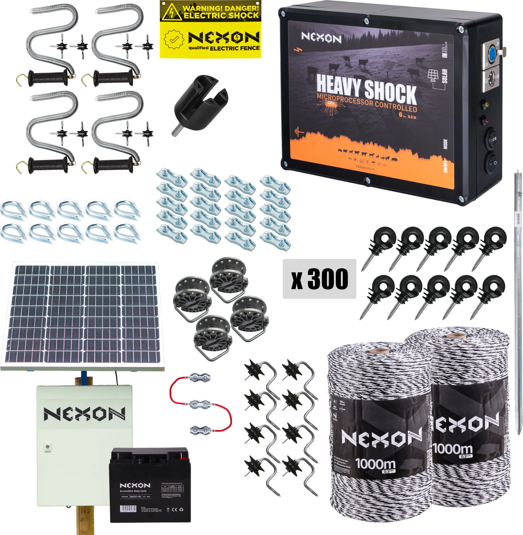 Villanypásztor csomag NEXON HeavyShock PRO 5.0J, Napelemes, Zsinór 2000m, 130kg