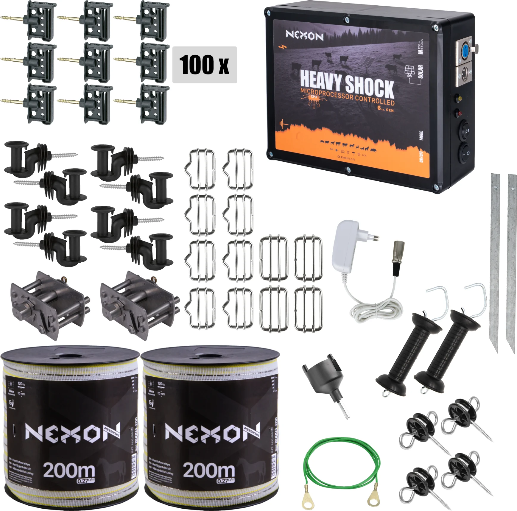 Villanypásztor csomag NEXON HeavyShock PRO 5.0J, Szalag 400m, 5 szál, 120kg
