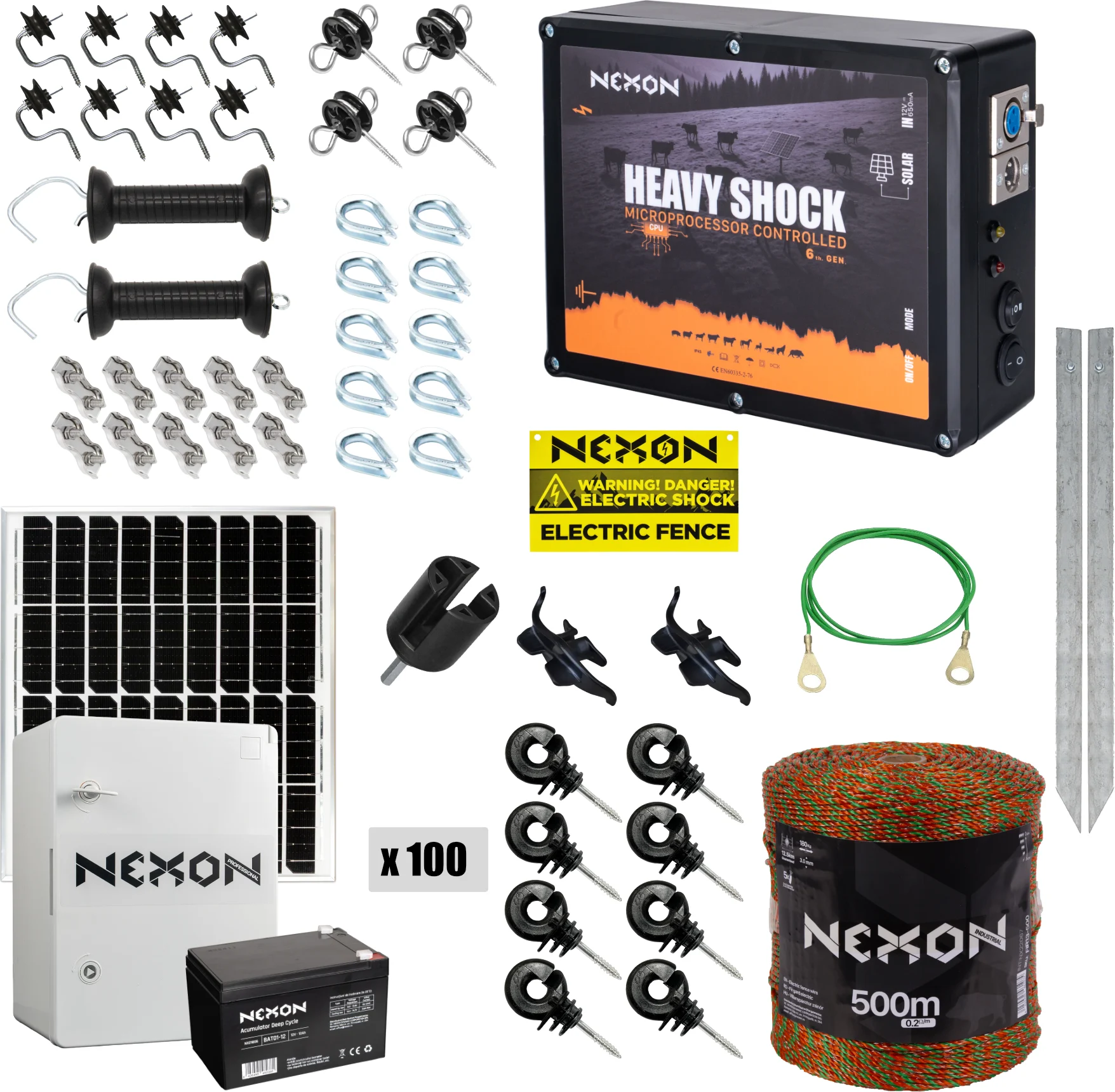 Villanypásztor csomag NEXON HeavyShock PRO 2.5J, Napelemes, Zsinór 500m, 180kg