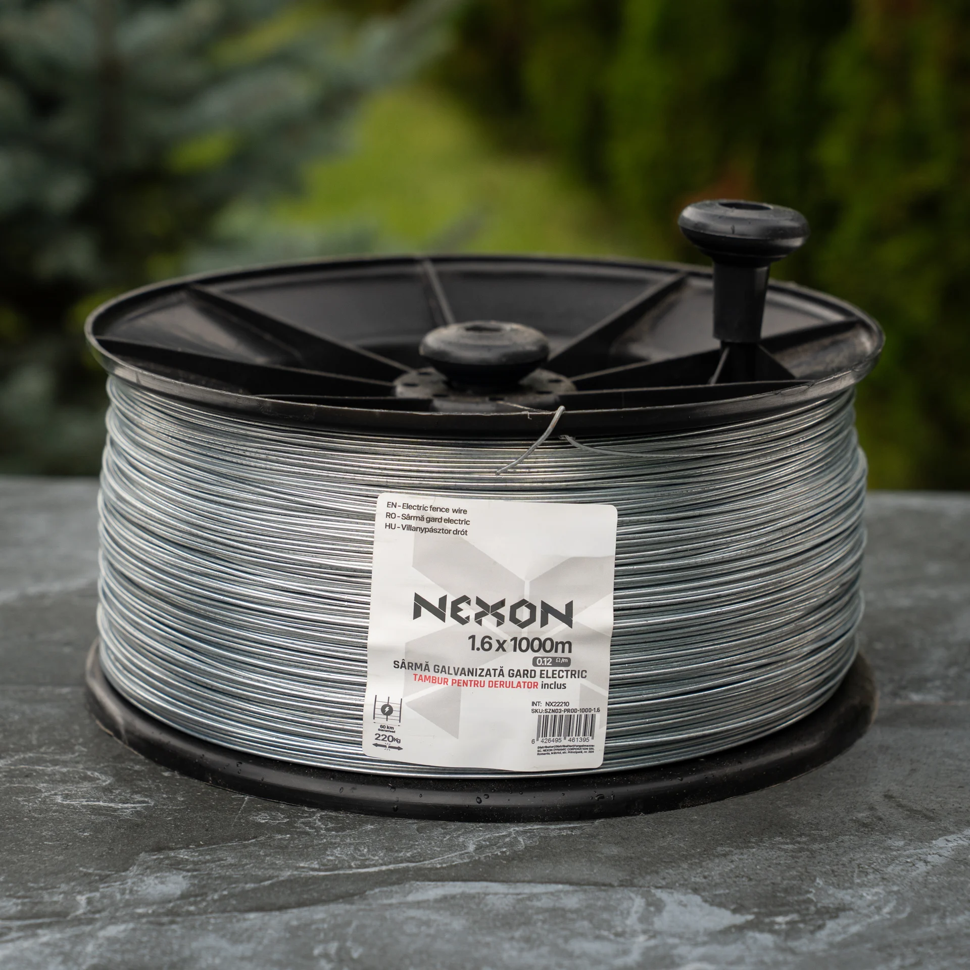 NEXON Horganyzott drót villanypásztorhoz 1.6mm, 1000m, 220kg, dobbal, 1. oszatály