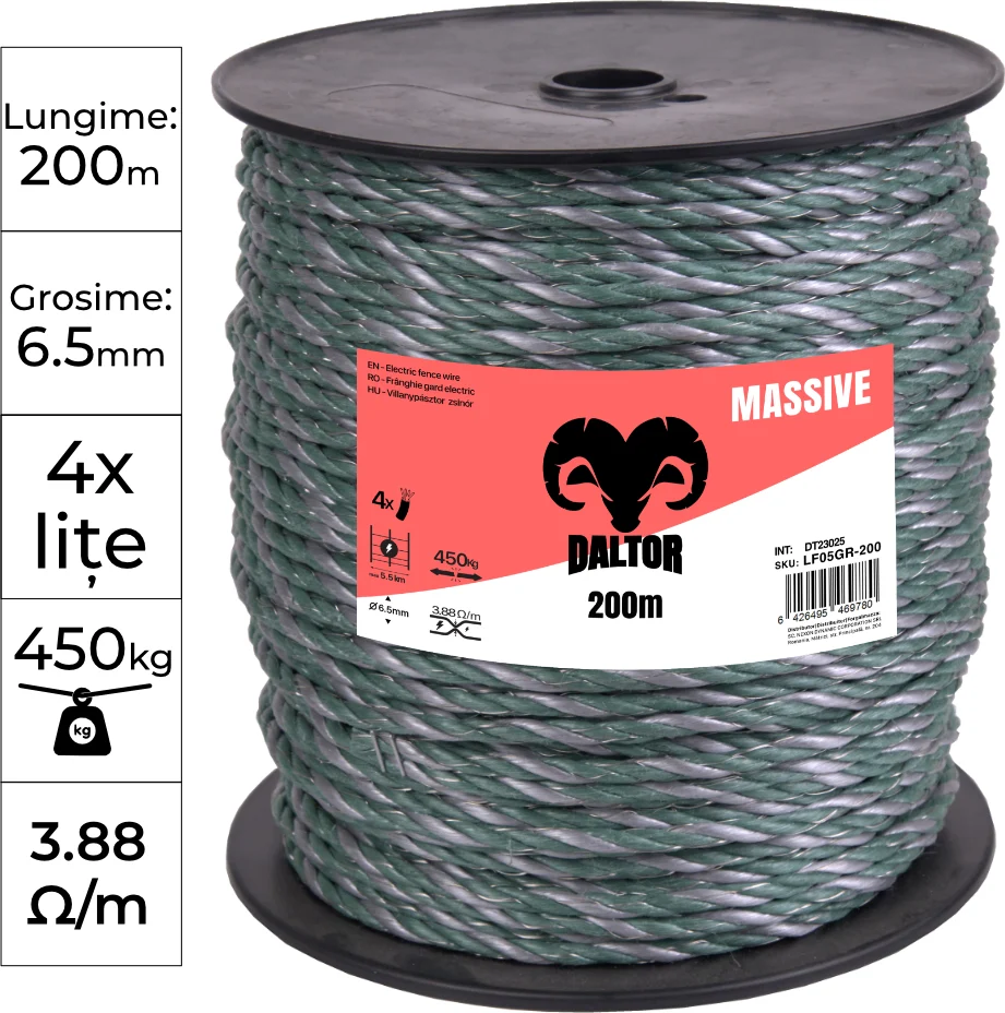 DALTOR SECUR-GR zsinór 200m 450kg 4-fémszál 3.88Ohm